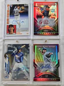 lot 43 image: Brett Phillips 2015 Panini Elite Extra Edition Auto Numbered 225, Cody Poteet 2015 Panini Elite Extra Edition Auto Numbered 5100, Cole Tucker Rookie 2019 Topps Auto, Nick Quintana 2020 Topps Pro Debut Auto