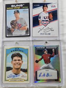 lot 48 image: Ryley Gilliam 2018 Panini Stars & Stripes Auto 147499, Brooks Gosswein 2022 Panini Prizm Signing Sessions Auto, Jackson Rutledge 2020 Topps Heritage Minor League Auto, Antonio Gomez 2021 Topps Heritage Minor League Auto
