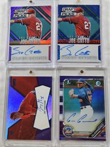 lot 53 image: Joe Gatto 2014 Panini Prizm Prospect Signatures Auto Numbered 4375, Joe Gatto 2014 Panini Prizm Prospect Signatures Auto Numbered 79149, Gregory Guerrero 1st Bowman Chrome Auto Numbered 107250, Jay Groome 2017 Onyx Auto