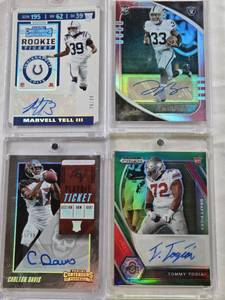 lot 54 image: Lynn Bowden Jr. Rookie 2020 Panini Chronicles Auto 0960, Tommy Togiai Rookie 2021 Panini Prizm Draft Picks Auto, Marvell Tell III 2019 Panini Contenders Rookie Auto 2639, Carlton Davis Rookie 2018 Panini Contenders Playoff Ticket Auto 5599
