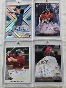 lot 60 image: Lucius Fox 2016 Bowman Inception Auto, Ronnie Dawson 2022 Rookie Topps Chrome Auto, Ryder Green 2018 Leaf Auto, Hunter Dozier 2013 Leaf Auto