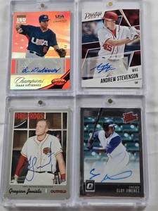 lot 88 image: Andrew Stevenson 2018 Panini Prestige Auto 186199, Eloy Jimenez 2018 Donruss Optic Rated Prospect Auto, Isaac Gutierrez 2013 Panini Certified Champions Auto 4249, Greyson Jenista 2019 Topps Auto