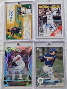 lot 98 image: Buddy Kennedy 2023 Topps Rookie Auto, Jeren Kendall 2018 Topps Pro Debut Auto, Justus Sheffield & Mike Papi 2015 Topps Dual Affiliation Auto 2035, Dauri Moreta 2022 Certified Rookie