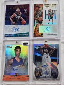 lot 99 image: Romeo Langford 2019-20 NBA Hoops Hot Signatures Auto, Oscar Tshiebwe 2023 1st Bowman U Auto 150499, Spencer Dinwiddie 2019-20 NBA Hoops Auto, Marquese Chriss 2016-17 Panini Studio Auto 28249