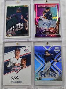 lot 100 image: Brent Honeywell 2015 Panini Elite Extra Edition Auto 5475, Payton Henry 2016 Panini Elite Extra Edition Auto, Pat Mahomes Auto 1992 Upper Deck Diamond Debuts, Ethan Hankins 2018 Panini USA Stars & Stripes Auto 406499