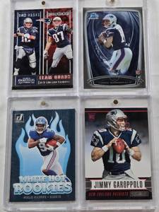 lot 101 image: Jimmy Garoppolo 2014 Bowman Chrome Rookie, Jimmy Garoppolo 2014 Panini Rookie, Tom BradyRob Gronkowski with James WhiteBrandin Cooks 2017 Panini Team Quads, Malik Nabers 2024 Panini White Hot Rookies