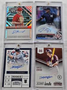 lot 123 image: Justus Sheffield 2017 Bowman Chrome Auto, Hunter Renfroe 2017 Panini Rookie Ticket Contenders Auto, Sean Newcomb 2014 Panini Prizm Draft Picks Auto, Hunter Renfroe 2015 Panini Alumni Ink Auto
