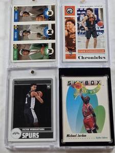 lot 124 image: Cade Cunningham 2021 Panini Chronicles Rookie, Michael Jordan 1992 SkyBox Salutes, John WallaceAntoine WalkerWalker McCarthy 1996 Upper Deck, Victor Wembanyama 2023-24 Panini Spurs Rookie