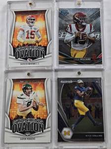 lot 131 image: Caleb Williams 2022 Bowma U, Nico Collins 2021 Panini Prizm Rookie, Patrick Mahomes II 2023 Rookies & Stars Panini Standing Ovation, Aaron Rodgers 2023 Panini Rookies & Stars Standing Ovation