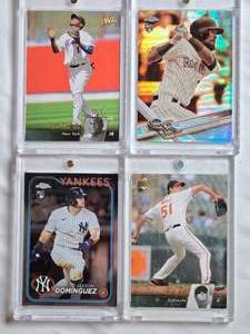 lot 107 image: Luis Castillo 2010 Upper Deck 3599, David Dahl 2017 Topps Chrome, Jasson Domnguez 2024 Topps Chrome, Rich Hill 2010 Upper Deck 2x99