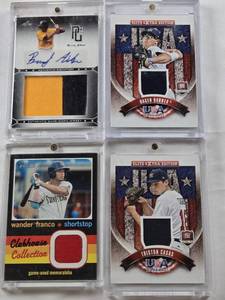 lot 160 image: Hagen Danner 2015 Panini USA Baseball Extra Edition Patch, Triston Casas 2015 Panini USA Baseball Extra Edition Patch, Brady Aiken 2013 Leaf Perfect Game Patch Auto, Wander Franco 2020 Topps Heritage Clubhouse Collection Patch