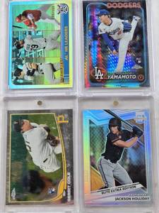 lot 162 image: Yoshinobu Yamamoto 2024 Topps Chrome Rookie Refractor, Jackson Holliday 2022 Panini Elite Extra Edition, AL HR Leaders 2021 Luke Voit, Jose Abreu, Mike Trout 005199, Gerrit Cole 2013 Topps Chrome Rookie