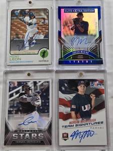 lot 168 image: Javier Medina 2015 Panini Elite Extra Edition Status 1850 Auto, Morgan McCullough 2015 Panini USA Baseball Team Signatures 236499 Auto, Pedro Leon 2022 Topps Heritage Minor League Auto, Yermin Mercedes Rookie 2021 Topps Stars Auto