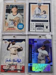 lot 178 image: Jordan Montgomery 2017 Panini Contenders Rookie Auto, Jason Jennings 2003 Upper Deck Spectrum Auto 78100, Chance Adams 2017 Topps Heritage Minor League Auto, Jackie Bradley Jr. 2022 Topps Opening Day Auto