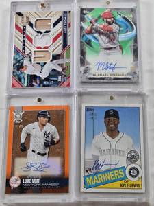 lot 188 image: Michael Stefanic 2023 Topps Inception Rookie Auto 094125, Kyle Lewis 2020 Topps Auto, Alek Thomas 2018 Panini Elite USA Baseball Triple Relic 9899, Luke Voit 2021 Topps Big League Auto 2299