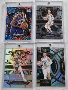lot 199 image: Dorja Juhasz 2024 Panini Select, Kayla McBride 2024 Panini Select, Davon Reed 2017-18 Panini Donruss Optic Rated Rookie 8385, Diamond Miller 2024 Panini Select