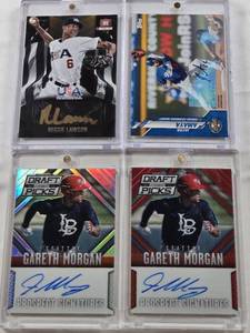 lot 226 image: Reggie Lawson 2015 Panini USA Baseball Auto 4949, Jacob Amaya Topps Auto 016150, Gareth Morgan 2014 Panini Prizm Draft Picks Prospect Signatures Auto 046100, Gareth Morgan 2014 Panini Prizm Draft Picks Prospect Signatures Auto