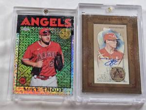 lot 228 image: Mike Trout 2021 Topps Chrome Refractor, Tyler Stephenson 2023 Allen & Ginter Auto