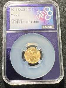 lot 01 image: 2015 AMERICAN GOLD EAGLE 110TH OZ .999 FINE GOLD NGC MS70