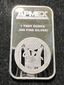 lot 12 image: 1 TROY OZ .999 FINE SILVER APMEX BAR