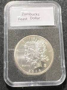 lot 13 image: 1 TROY OZ .999 FINE SILVER ZOMBUCKS FEAST DOLLAR ROUND