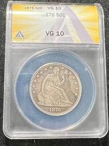 lot 19 image: 1876 US SEATED LIBERTY HALF DOLLAR ANACS VG10