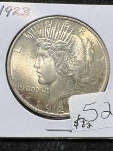 lot 20 image: 1923 US PEACE SILVER DOLLAR