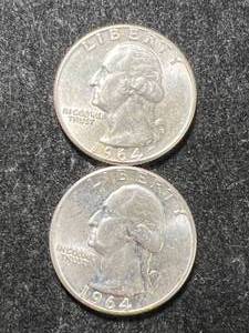lot 30 image: 2 US WASHINGTON QUARTERS 1964