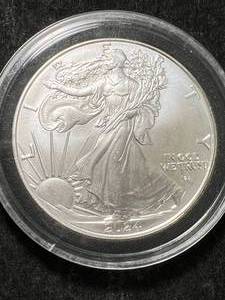 lot 31 image: 2024 AMERICAN SILVER EAGLE 1 TROY OZ .999 FINE SILVER IN AIRTITE