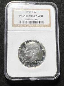 lot 36 image: 1964 PROOF KENNEDY HALF DOLLAR NGC PF65 ULTRA CAMEO
