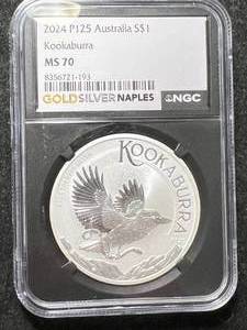 lot 55 image: 2024 AUSTRALIAN KOOKABURRA 1 TROY OZ .9999 FINE SILVER NGC MS70