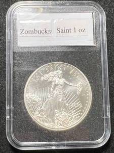 lot 59 image: 1 TROY OZ .999 FINE SILVER ZOMBUCKS SAINT ROUND