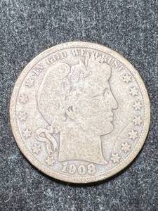 lot 79 image: 1908-D US BARBER HALF DOLLAR