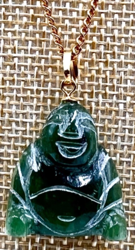 lot 287 image: 24k Gold Shou Medallion Pin with Buddha Jade Pendant & Chain