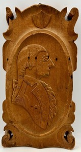 lot 8 image: Antique Carved Wood Plaque Ship Ahoy Inn 1801 with Colonial Portrait