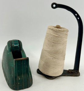 lot 25 image: Vintage Cast Iron Tape Dispenser and String Holder Set