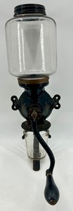 lot 26 image: Enterprise No. 100 Wall-Mount Coffee Grinder with Glass Jar and Catch Cup