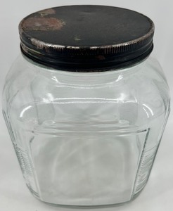 lot 31 image: Vintage Square Glass Storage Jar with Metal Lid