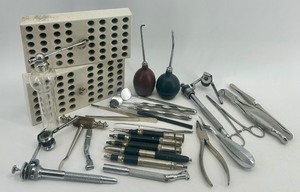 lot 57 image: Vintage Dental Instruments and Tool Set with Storage Block