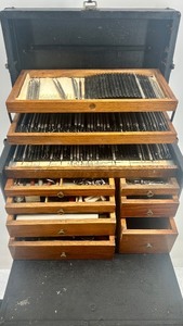 lot 60 image: Vintage Dental Tool Chest with Assorted Instruments and Accessories