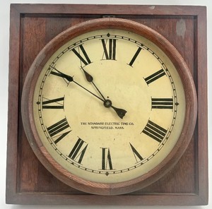 lot 71 image: Standard Electric Time Co. Wall Clock with Wooden Case