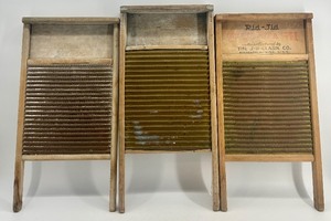 lot 74 image: Set of 3 Antique Washboards with Wooden Frames