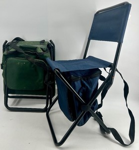 lot 80 image: Set of 2 Folding Camping Chairs with Insulated Coolers and Picnic Accessories