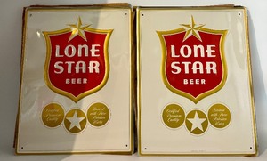 lot 91 image: Set of 12 Lone Star Beer Embossed Metal Advertising Signs