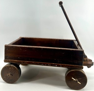 lot 95 image: Vintage Wooden Toy Wagon with Handle