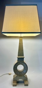 lot 103 image: Geometric Table Lamp with Square Shade and Dual Sockets