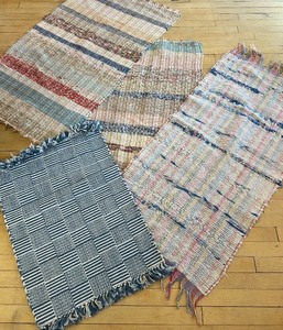 lot 105 image: Set of 4 Woven Area Rugs with Striped and Checkered Patterns
