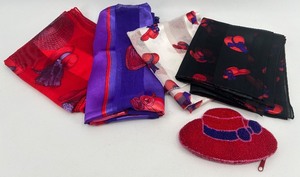lot 109 image: Red Hat Society Ladies Scarf Lot with Beaded Purse Accessory