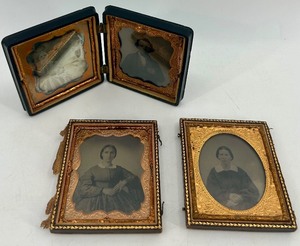 lot 116 image: Collection of 4 Antique Daguerreotype Portrait Photographs in Ornate Cases