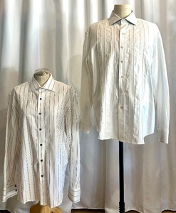 lot 137 image: Set of 2 Mens Long Sleeve Dress Shirts - XL Robert Graham White Embroidered & Zagiri White Striped